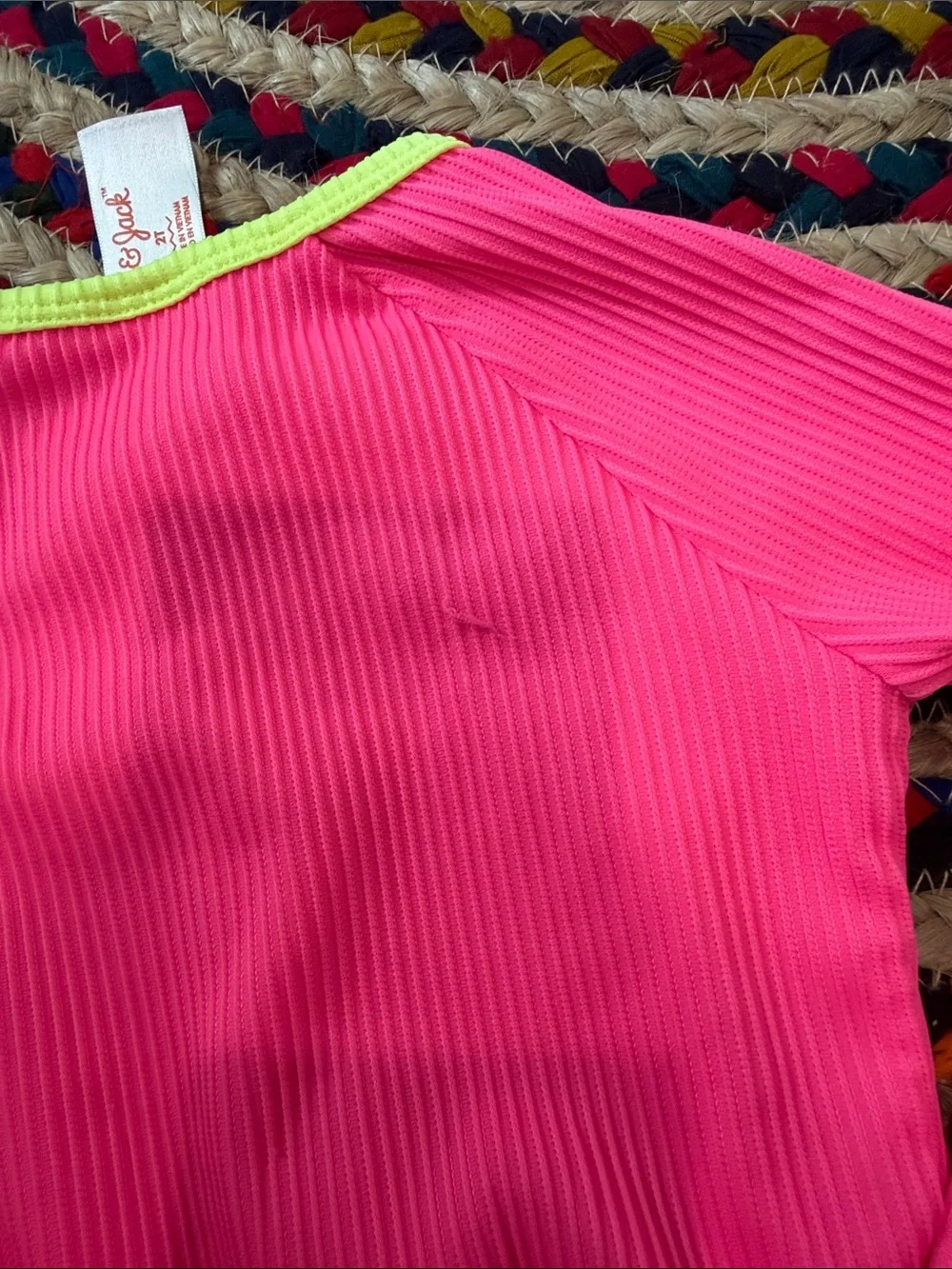 Kids Long-Sleeve Rash Guard Swimsuit - Hot Pink with Neon Yellow Zip -2T